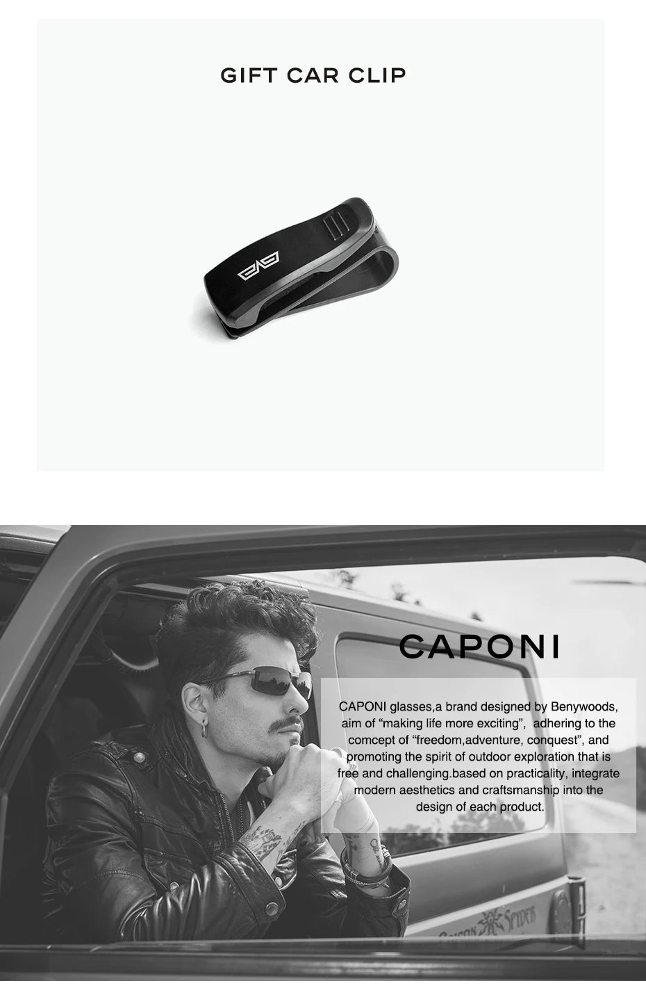CAPONI Nylon Polarized Sunglasses For Men Square Driving Fashionable Alloy Shades Anti-Glare UV400 Protection Sun Glasses CP1325
