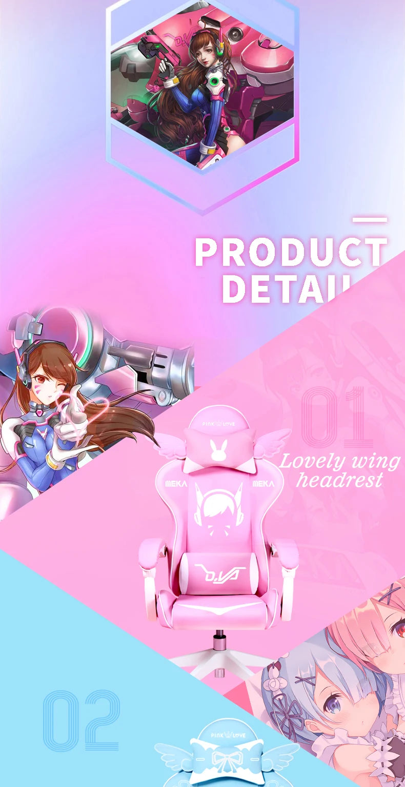 Cute Pink Gaming Chair Ergonomic Computer Chair with Footrest, Adjustable Height, Reclining Swivel Office Chair for Girls, Home Office & Gaming