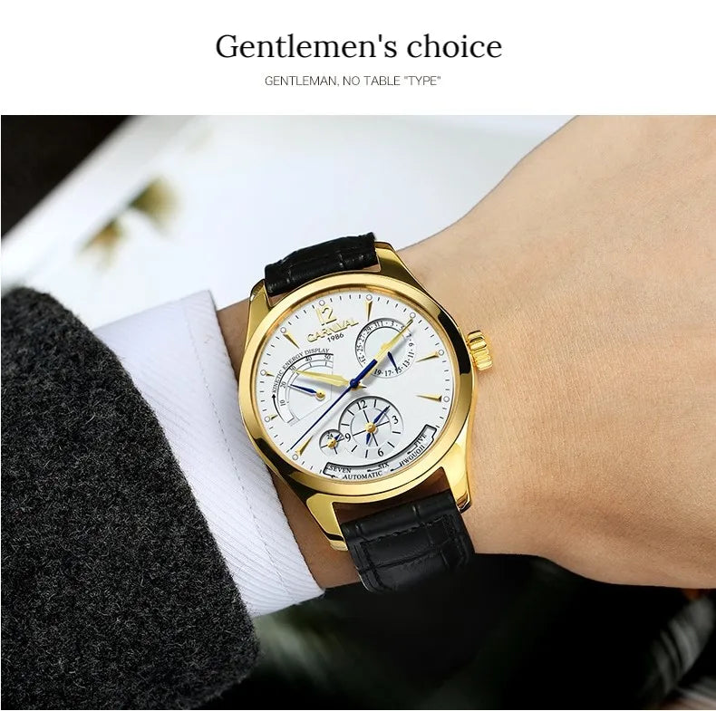 CARNIVAL New Dual Time Zone Watches for Men Automatic Multifunction Men Mechanical Wristwatches Sapphire Calendar Watch for Men