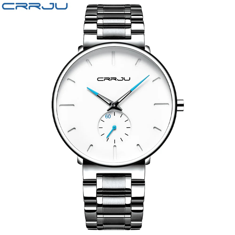Orologio da uomo CRRJU – Orologio da polso in acciaio inossidabile, stile casual e lussuoso, impermeabile, orologio sportivo al quarzo da uomo