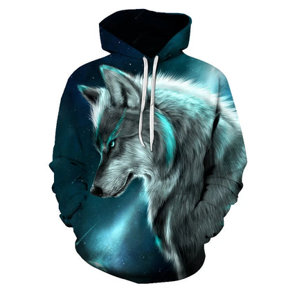 Ефектен космически Galaxy Wolf суитшърт с качулка за мъже, ярък вълк, модерен и стилен дизайн, пролетно-есенен пуловер суитшърт