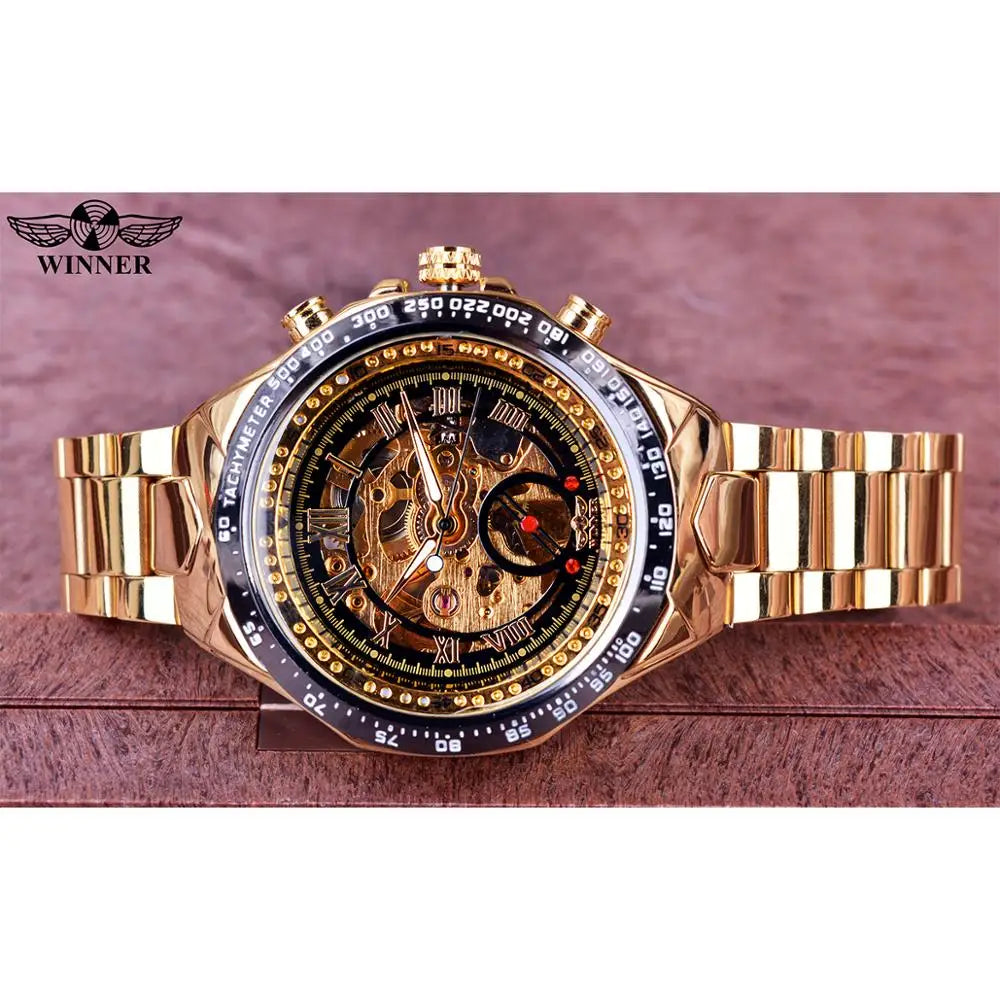 Orologio da uomo Winner – Design sportivo, lunetta lavorata, stile di tendenza, marchio di prestigio, orologio automatico con meccanismo a vista (scheletrato)