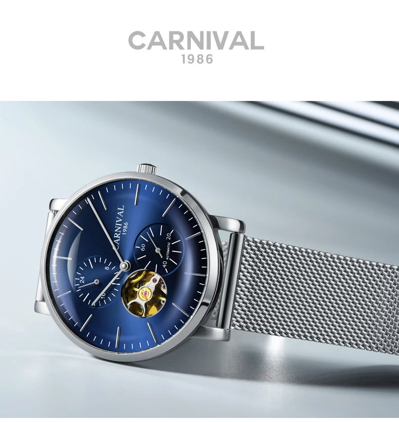 Montre mécanique pour homme Carnival – Montre-bracelet automatique de luxe avec verre saphir