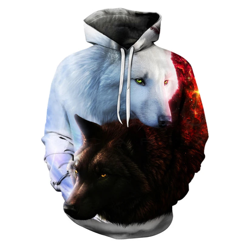 Ефектен космически Galaxy Wolf суитшърт с качулка за мъже, ярък вълк, модерен и стилен дизайн, пролетно-есенен пуловер суитшърт