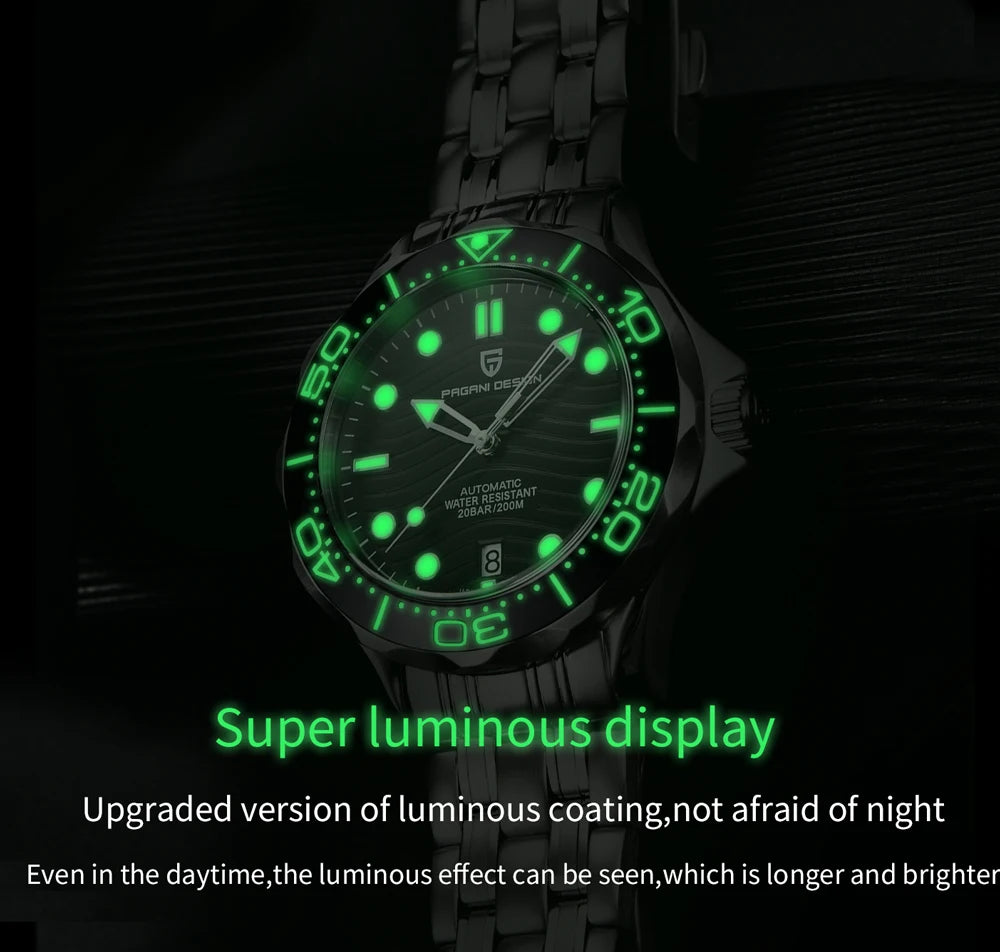 PAGANI DESIGN 2026 New V2 Waves 200M Diving Men's Watches Fashion Luxury Automatic Watch Men AR Sapphire crystal Wrist watch Men