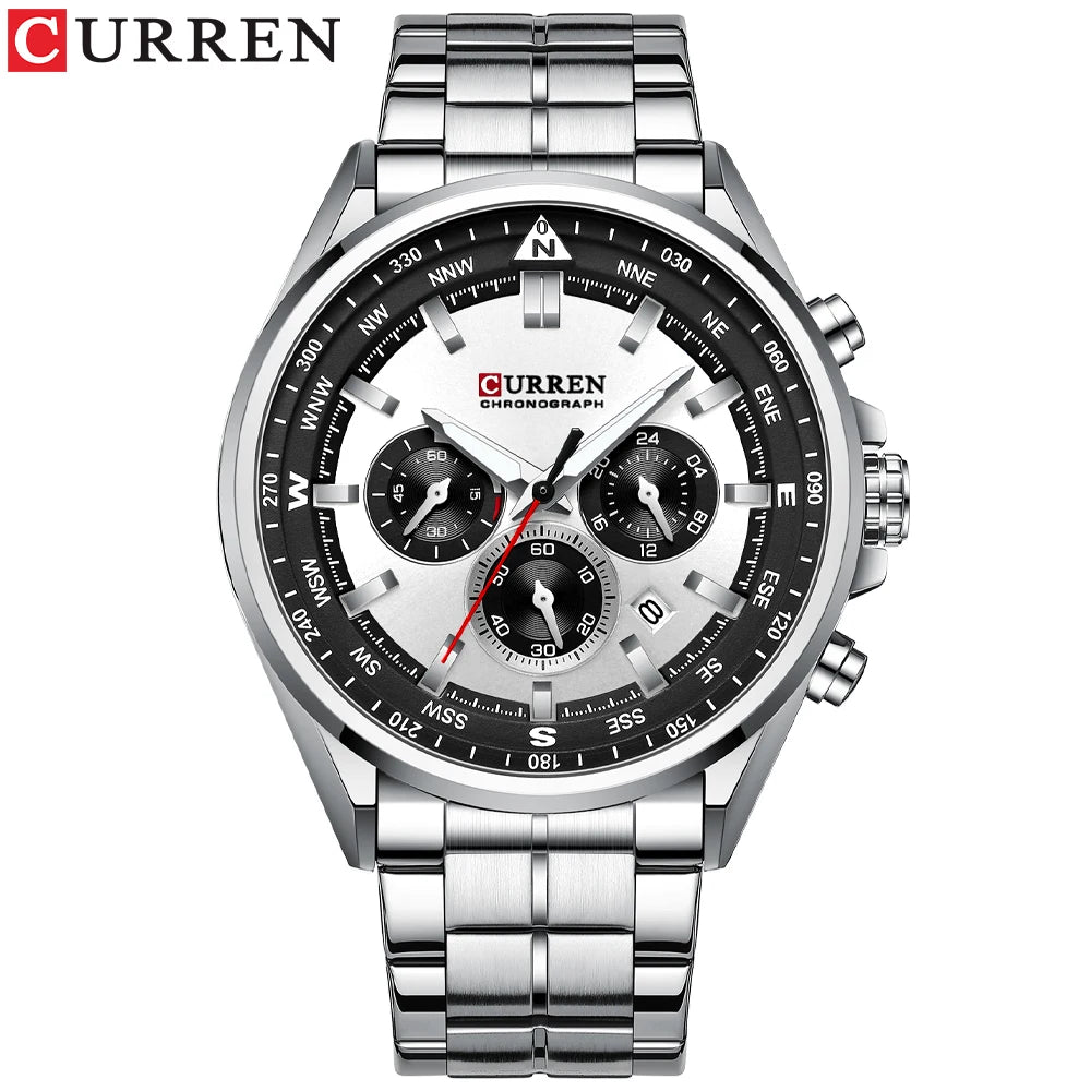 CURREN herenhorloge – Trendy horloge van een bekend merk, luxemodel, waterdicht, van staal, sportieve stijl, quartz-chronograaf