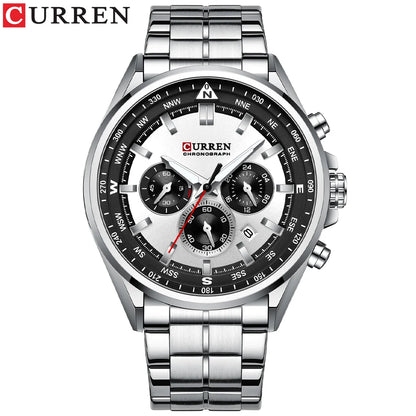 CURREN herenhorloge – Trendy horloge van een bekend merk, luxemodel, waterdicht, van staal, sportieve stijl, quartz-chronograaf