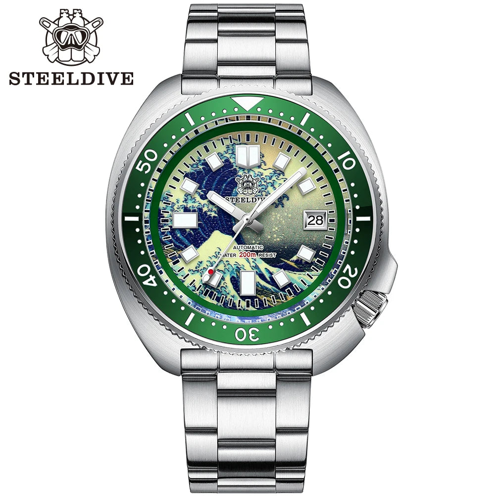 STEELDIVE SD1970J Kanagawa Turtle Full Luminous Dial Ceramic Bezel NH35 Automatic STEELDIVE Official Store Men's Dive Watch
