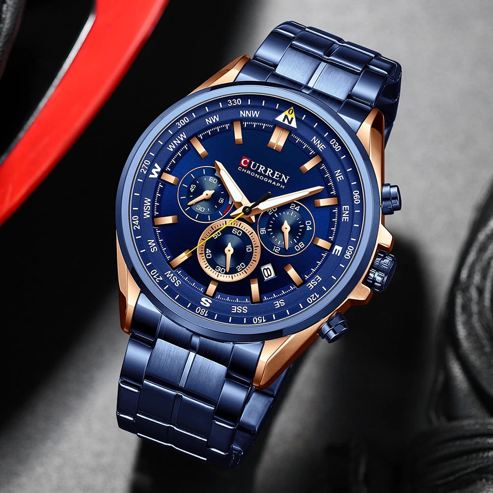 CURREN herenhorloge – Trendy horloge van een bekend merk, luxemodel, waterdicht, van staal, sportieve stijl, quartz-chronograaf