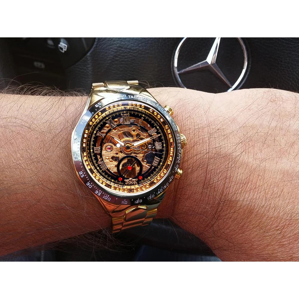 Orologio da uomo Winner – Design sportivo, lunetta lavorata, stile di tendenza, marchio di prestigio, orologio automatico con meccanismo a vista (scheletrato)