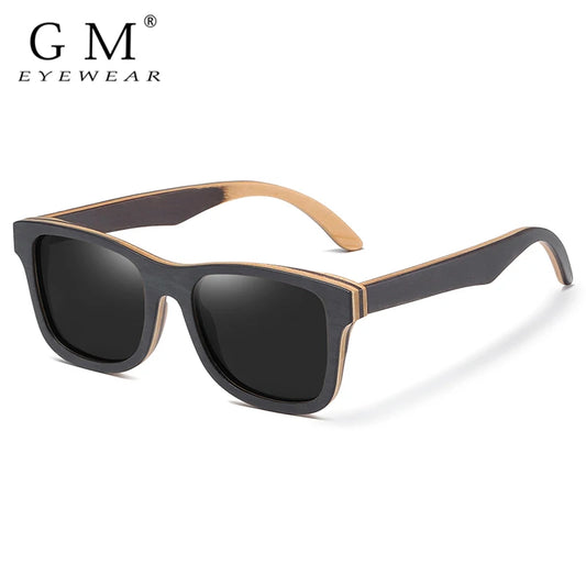 GM 100% Natural Skateboard  Wooden Sunglasses Handmade Polarized Mirror Coating Lenses Eyewear Wood Sunglasses