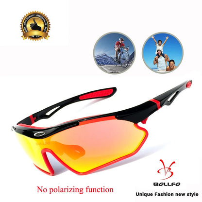 BOLLFO Anti-Glare Bike Glasses UV Protection Cycling Sunglasses TR90 Genuine REVO Coating Silicone Temple Grips Cycling Eyewear