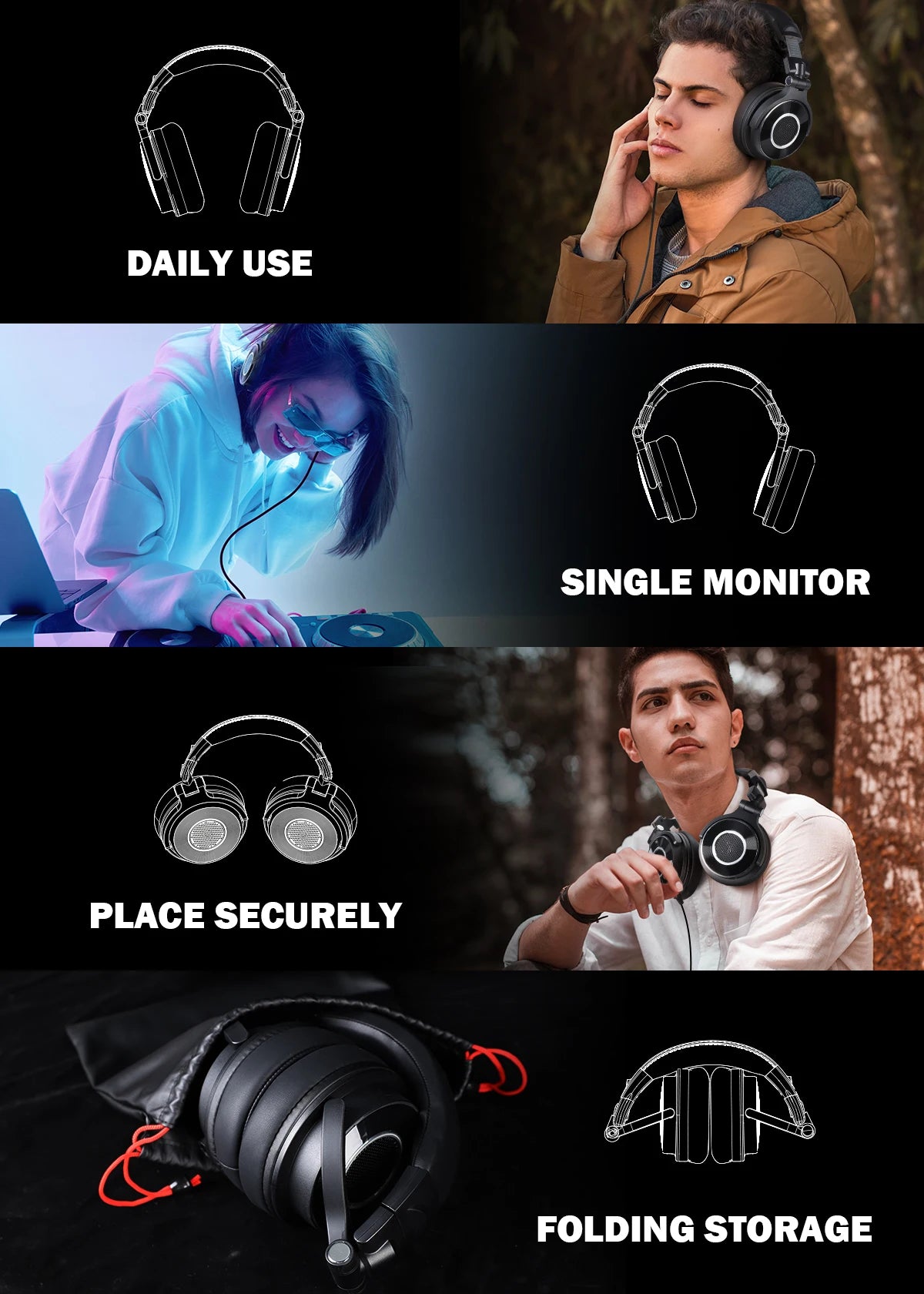 OneOdio Monitor 60 Wired HiFi Headphones Professional Studio DJ Headphones with 50mm Driver, Stereo Over Ear Headset, Detachable Cable & Microphone