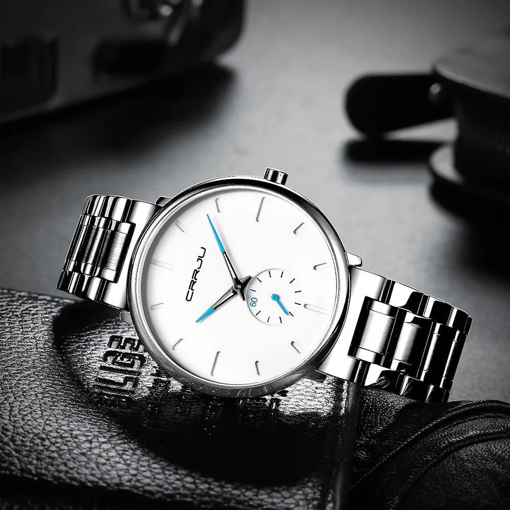 Orologio da uomo CRRJU – Orologio da polso in acciaio inossidabile, stile casual e lussuoso, impermeabile, orologio sportivo al quarzo da uomo