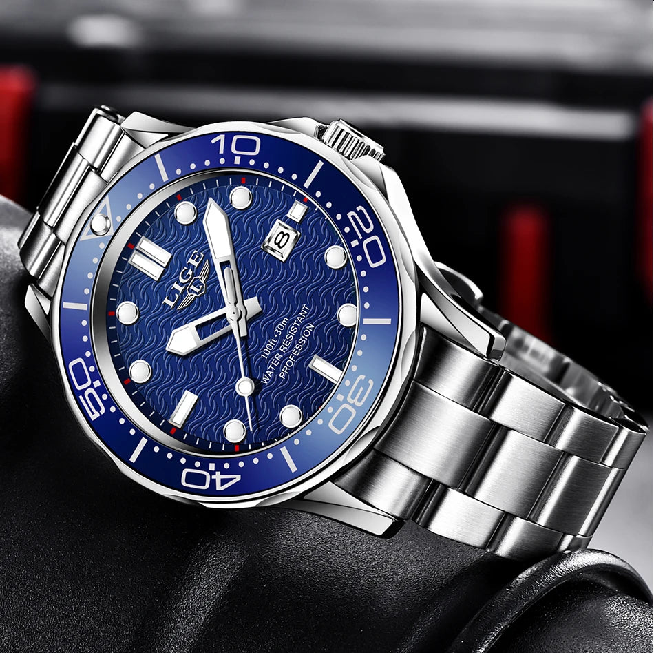 2025 LIGE New Waterproof Watch Men Top Brand Luxury Stainless Steel Men Watch Fashion Casual Sport Men Quartz Date Wristwatches