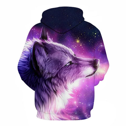 Ефектен космически Galaxy Wolf суитшърт с качулка за мъже, ярък вълк, модерен и стилен дизайн, пролетно-есенен пуловер суитшърт