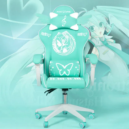 Cute Pink Gaming Chair Ergonomic Computer Chair with Footrest, Adjustable Height, Reclining Swivel Office Chair for Girls, Home Office & Gaming