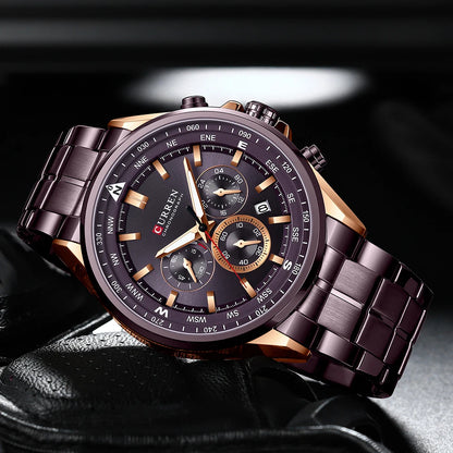 CURREN herenhorloge – Trendy horloge van een bekend merk, luxemodel, waterdicht, van staal, sportieve stijl, quartz-chronograaf