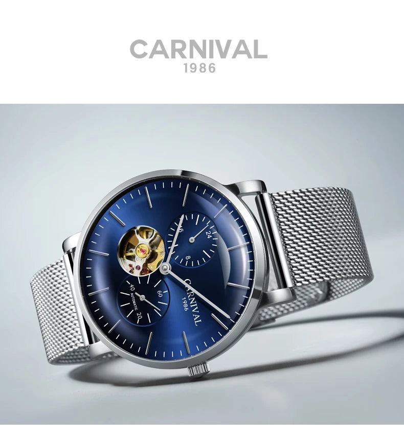 Montre mécanique pour homme Carnival – Montre-bracelet automatique de luxe avec verre saphir