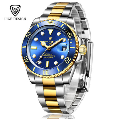 LIGE 2025 New Men Mechanical Wristwatch Stainless Steel Clocks Watch Top Brand Luxury Military Sports Mens Watches Reloj Hombre