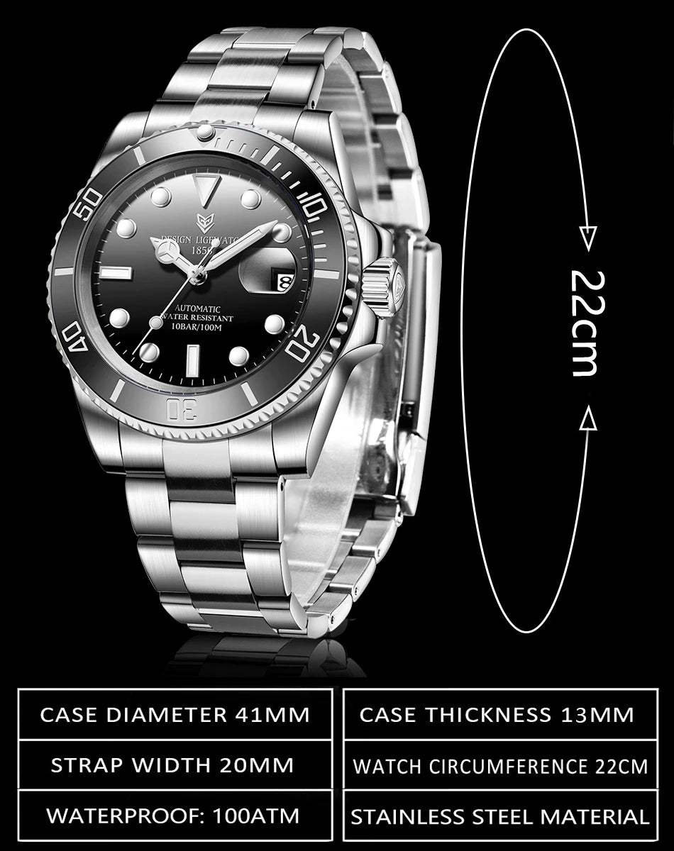 LIGE New Fashion Men's Mechanical Wristwatches Business Watch Men Waterproof Sport Automatic Watch For Men Relogios Masculino
