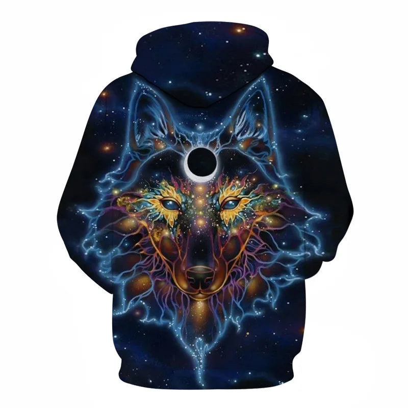 Ефектен космически Galaxy Wolf суитшърт с качулка за мъже, ярък вълк, модерен и стилен дизайн, пролетно-есенен пуловер суитшърт
