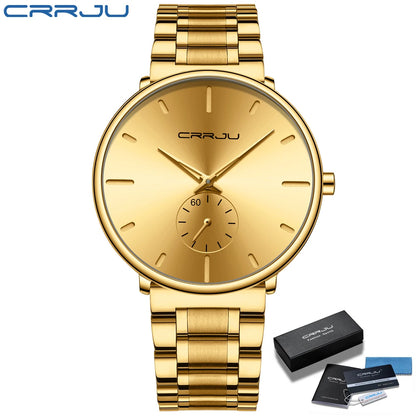 Orologio da uomo CRRJU – Orologio da polso in acciaio inossidabile, stile casual e lussuoso, impermeabile, orologio sportivo al quarzo da uomo