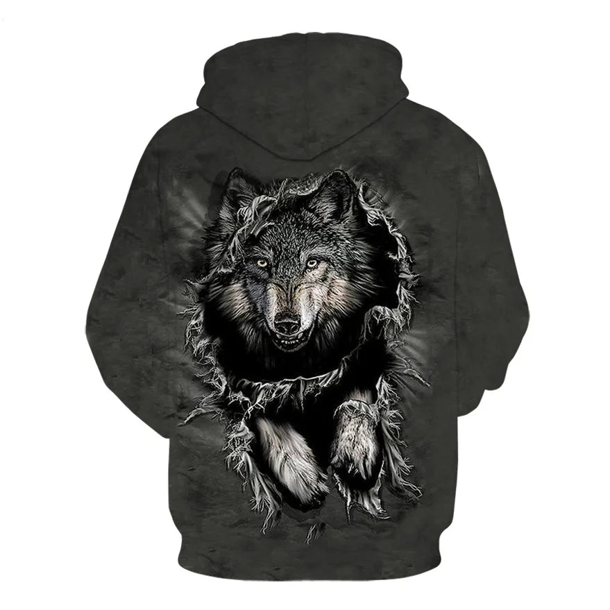 Ефектен космически Galaxy Wolf суитшърт с качулка за мъже, ярък вълк, модерен и стилен дизайн, пролетно-есенен пуловер суитшърт