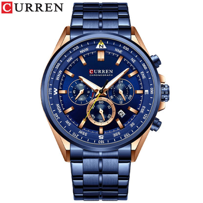 CURREN herenhorloge – Trendy horloge van een bekend merk, luxemodel, waterdicht, van staal, sportieve stijl, quartz-chronograaf
