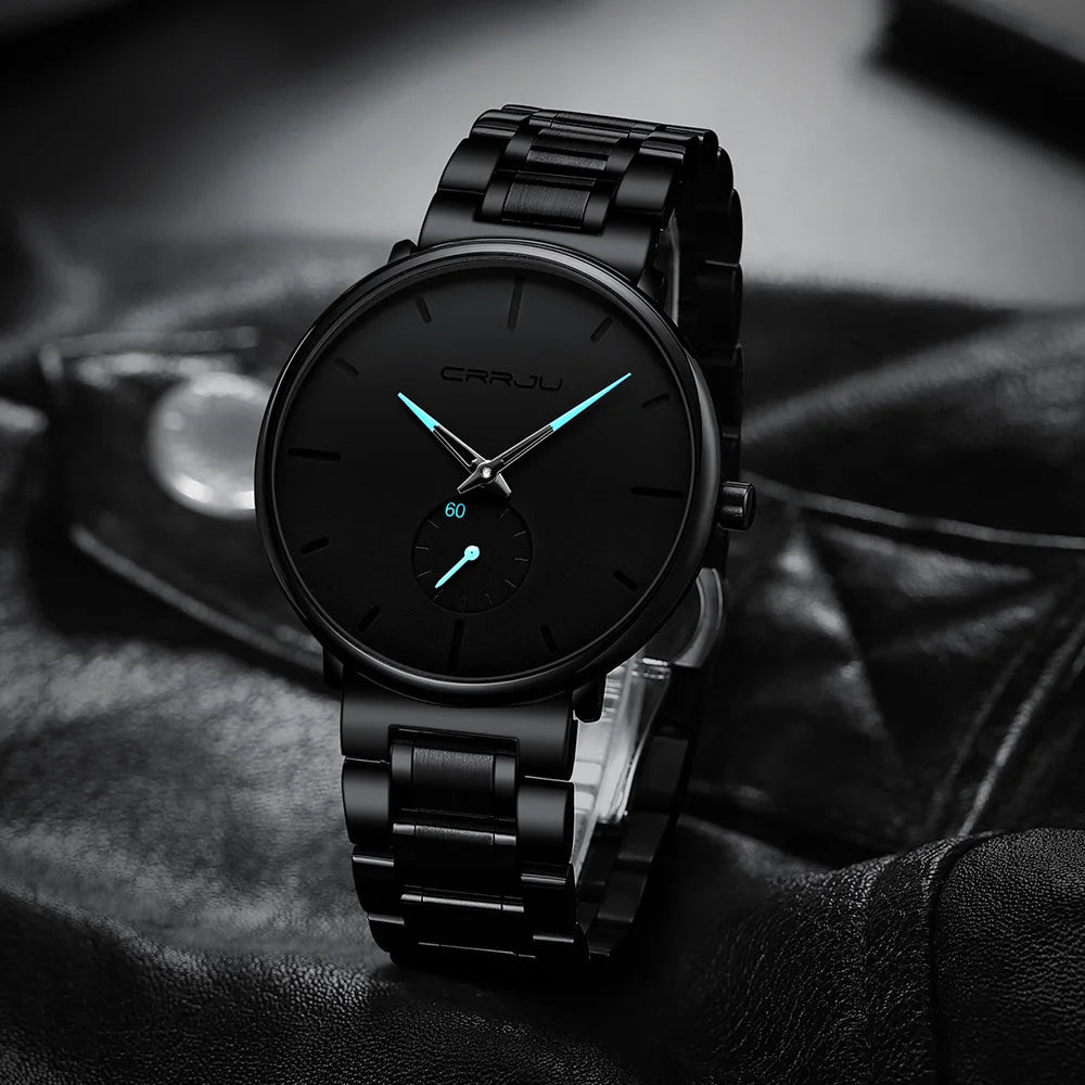 Orologio da uomo CRRJU – Orologio da polso in acciaio inossidabile, stile casual e lussuoso, impermeabile, orologio sportivo al quarzo da uomo