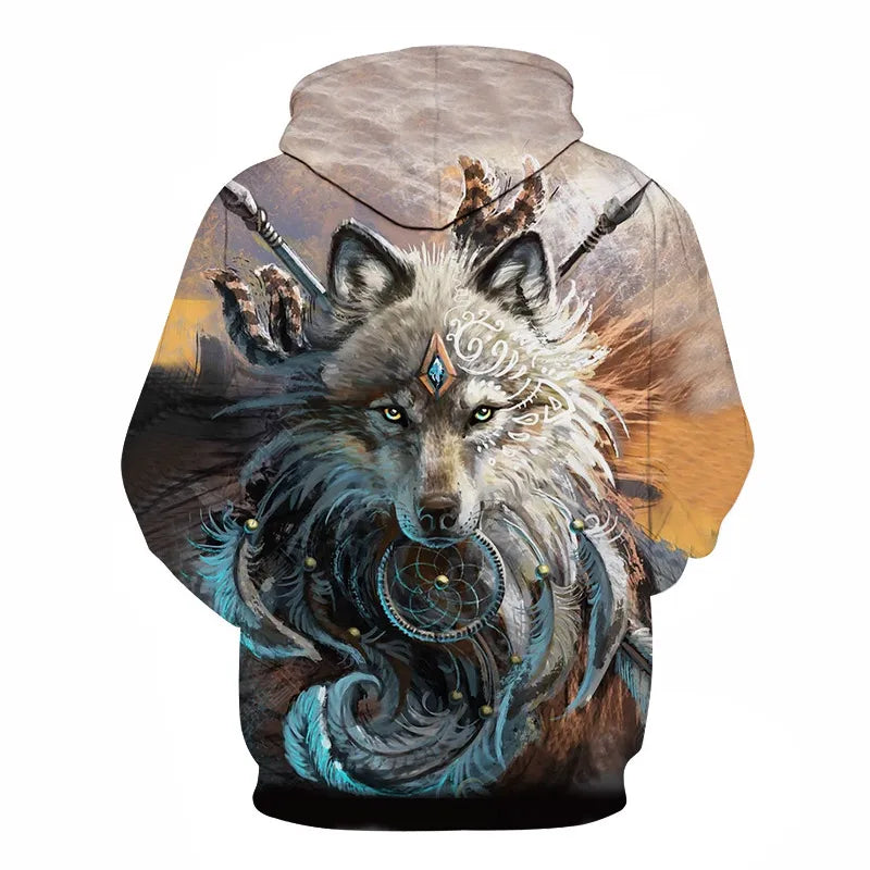 Ефектен космически Galaxy Wolf суитшърт с качулка за мъже, ярък вълк, модерен и стилен дизайн, пролетно-есенен пуловер суитшърт