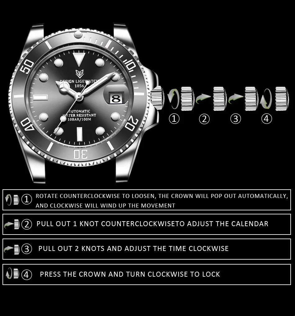 LIGE New Fashion Men's Mechanical Wristwatches Business Watch Men Waterproof Sport Automatic Watch For Men Relogios Masculino