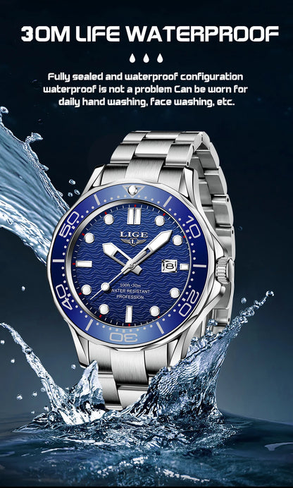 2025 LIGE New Waterproof Watch Men Top Brand Luxury Stainless Steel Men Watch Fashion Casual Sport Men Quartz Date Wristwatches
