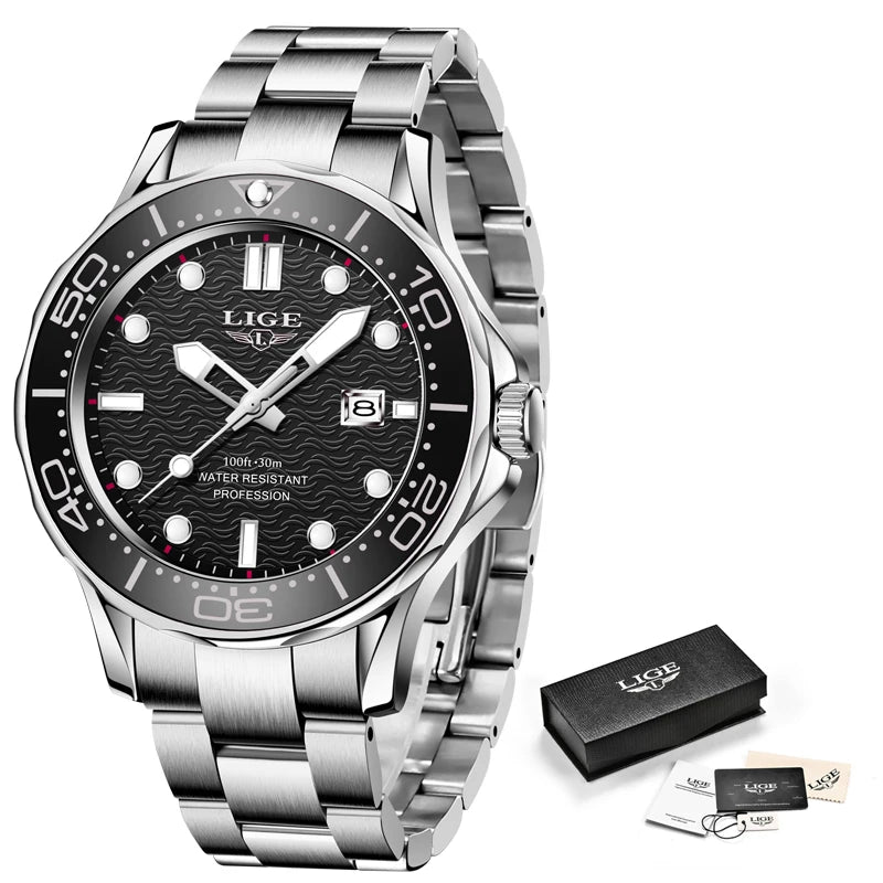 2025 LIGE New Waterproof Watch Men Top Brand Luxury Stainless Steel Men Watch Fashion Casual Sport Men Quartz Date Wristwatches