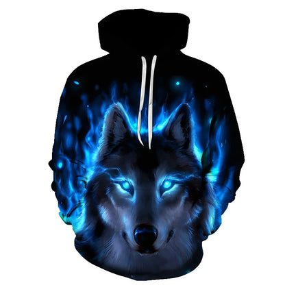 Ефектен космически Galaxy Wolf суитшърт с качулка за мъже, ярък вълк, модерен и стилен дизайн, пролетно-есенен пуловер суитшърт