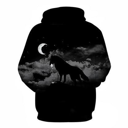 Ефектен космически Galaxy Wolf суитшърт с качулка за мъже, ярък вълк, модерен и стилен дизайн, пролетно-есенен пуловер суитшърт