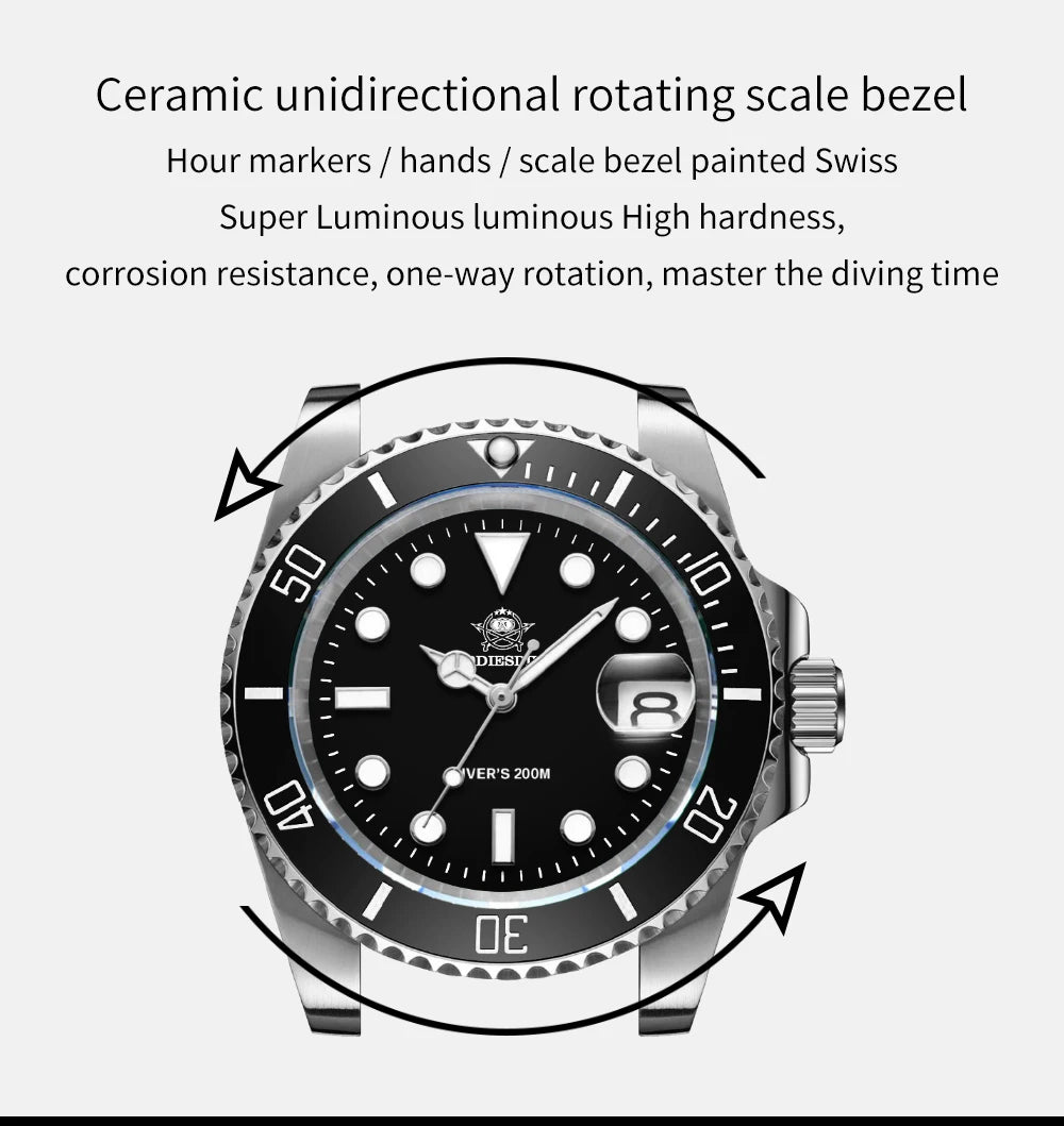 ADDIESDIVE Watch Men's Waffle Strap 200m Waterproof Outdoor Sports Watch C3 Super Luminous Quartz Watch  Relogios Masculino
