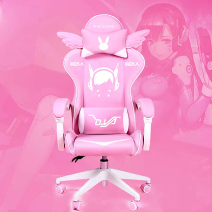 Cute Pink Gaming Chair Ergonomic Computer Chair with Footrest, Adjustable Height, Reclining Swivel Office Chair for Girls, Home Office & Gaming