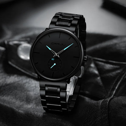 Orologio da uomo CRRJU – Orologio da polso in acciaio inossidabile, stile casual e lussuoso, impermeabile, orologio sportivo al quarzo da uomo