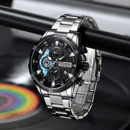 Reloj para hombre CURREN: cronógrafo deportivo de lujo, movimiento de cuarzo, totalmente de acero, resistente al agua