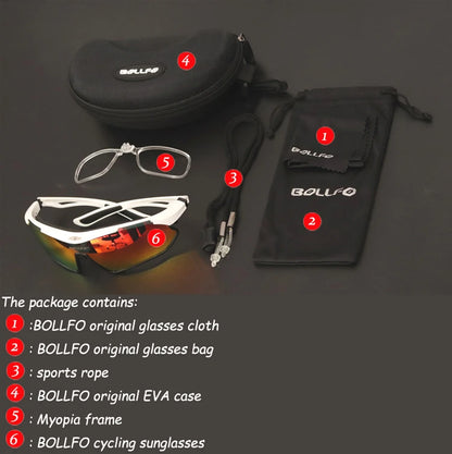 BOLLFO Anti-Glare Bike Glasses UV Protection Cycling Sunglasses TR90 Genuine REVO Coating Silicone Temple Grips Cycling Eyewear