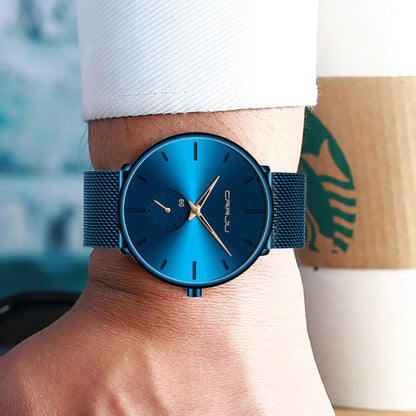 Reloj para hombre CRRJU: reloj de cuarzo de lujo, de estilo informal, fino, con correa de malla de acero, resistente al agua y deportivo.