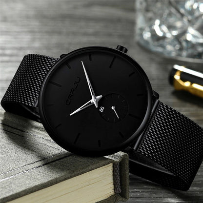 Reloj para hombre CRRJU: reloj de cuarzo de lujo, de estilo informal, fino, con correa de malla de acero, resistente al agua y deportivo.