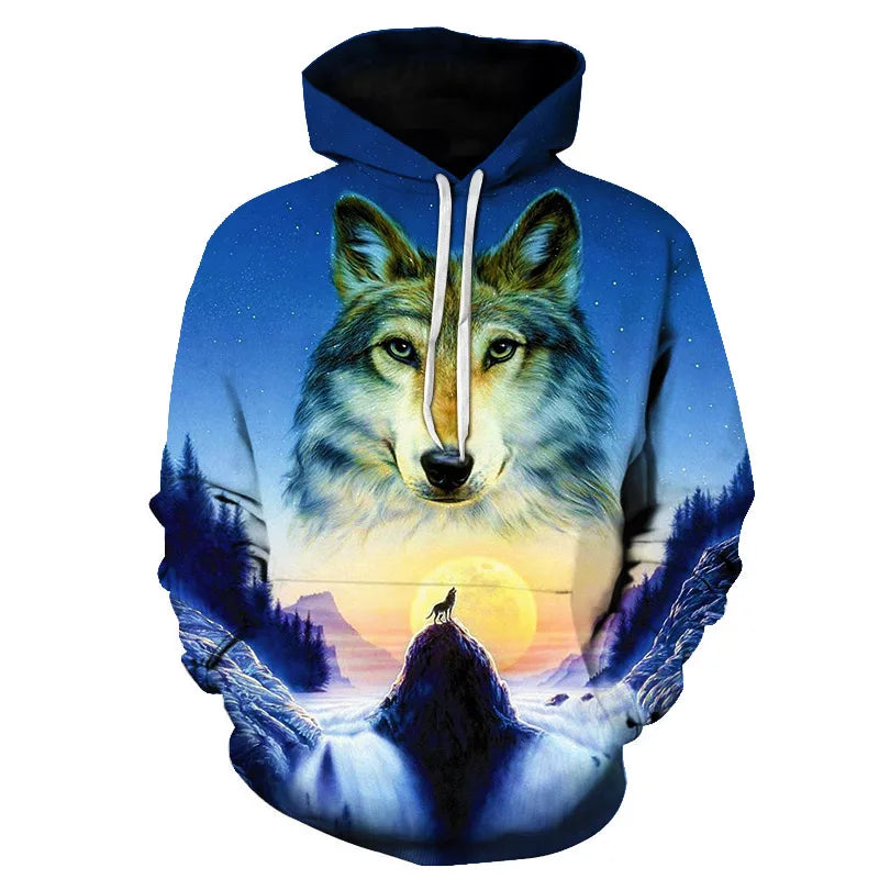 Ефектен космически Galaxy Wolf суитшърт с качулка за мъже, ярък вълк, модерен и стилен дизайн, пролетно-есенен пуловер суитшърт