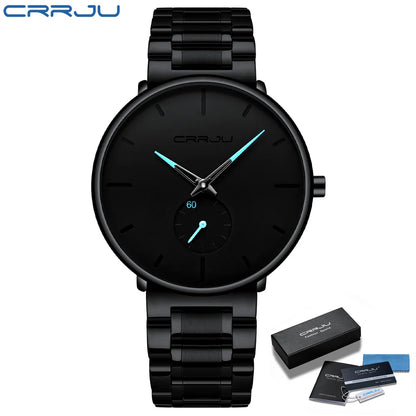 Orologio da uomo CRRJU – Orologio da polso in acciaio inossidabile, stile casual e lussuoso, impermeabile, orologio sportivo al quarzo da uomo