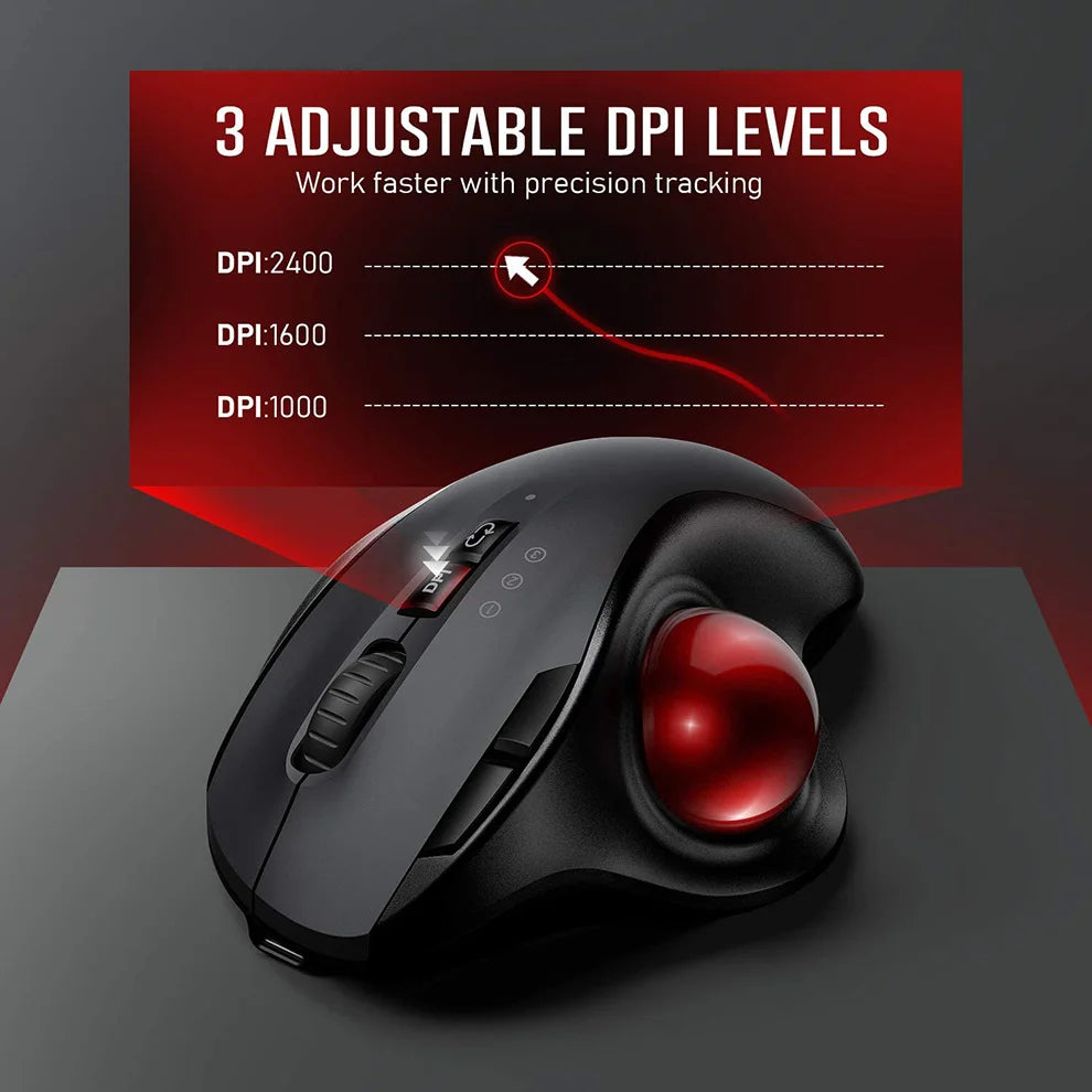 2400DPI Trackball Mouse ,2.4G & Bluetooth Rechargeable Mouse with EVA Case Bag Vertical Ergonomic Mice for Laptop iPad Mackbook