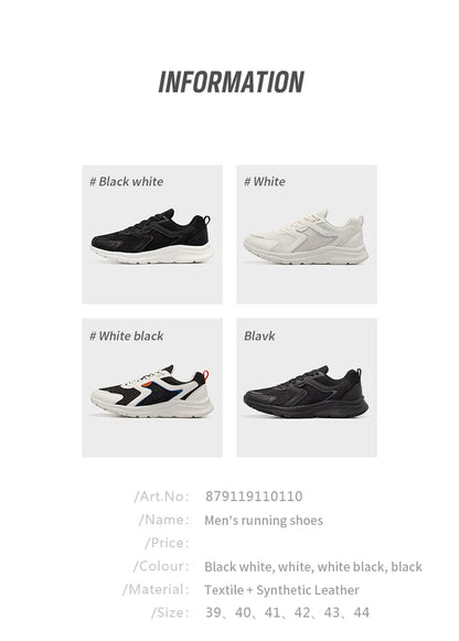 Zapatillas deportivas Xtep para hombre, de malla transpirable, para correr, para maratón de invierno, negras y blancas, zapatillas deportivas para hombre, 879119110110