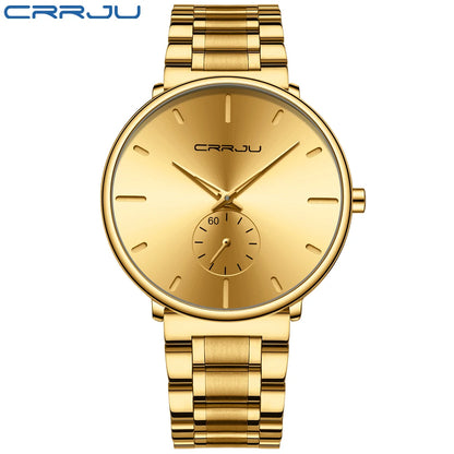 Orologio da uomo CRRJU – Orologio da polso in acciaio inossidabile, stile casual e lussuoso, impermeabile, orologio sportivo al quarzo da uomo