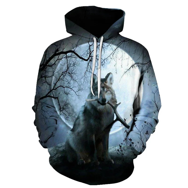Ефектен космически Galaxy Wolf суитшърт с качулка за мъже, ярък вълк, модерен и стилен дизайн, пролетно-есенен пуловер суитшърт
