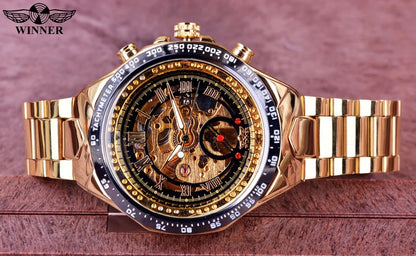 Orologio da uomo Winner – Design sportivo, lunetta lavorata, stile di tendenza, marchio di prestigio, orologio automatico con meccanismo a vista (scheletrato)
